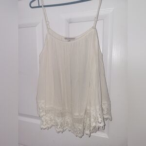 American Eagle Cream flowy boho off-shoulder top with crochet detail